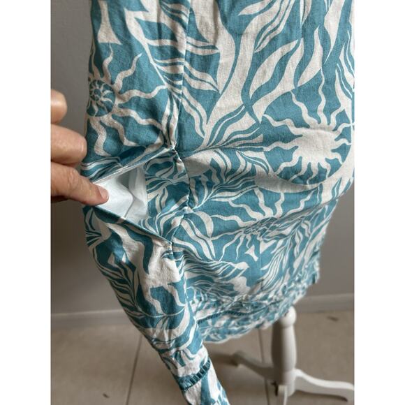 Linen Dress moon stars sea shells beach boho teal green Tropical Pockets retro s - Picture 11 of 13